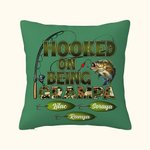 Personalized Hooked On Being Papa Fishing Theme Throw Pillow Cover with Names Camouflage Home Decor Birthday Grandparents' Day for Dad Grandpa
