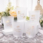 Lot de 10 Gobelets Plastiques Givrés Personnalisés avec Texte Style Bohème Cadeau de Mariage Bridal Shower pour Couple