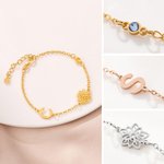 Personalised Dainty 1-6 Birth Flower Birthstone Initial Mixed Charm Bracelet Mother's Day Anniversary Birthday Gift for Women