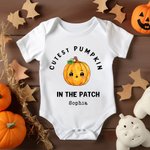 Personalized Cutest Coolest Sweetest Pumpkin In The Patch 100% Cotton Baby Bodysuit with Name Baby Shower Halloween Gift for Newborns