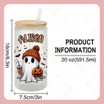 Personalized Cute Ghost 20oz Frosted Glass Tumbler with Bamboo Lid and Straw Spooky Season Halloween Gift for Women