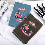 Personalized Pink Floral Golf Cart Design Leather Golf Scorecard Holder with Name and Pencil Loop Portable Golf Accessories Gift for Golf Lover Coach