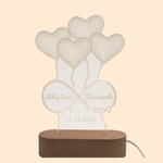 Veilleuse 3D Personnalisée avec Noms et Date Motif Coeur Cadeau Mariage pour Couple