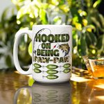 Personalized Hooked on Being Papa 11oz 15oz Ceramic Coffee Mug with Title and 1 - 20 Kid Names Grandparents Day Father's Day Gift for Dad Grandpa