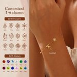 Personalised Dainty 1-6 Birth Flower Birthstone Initial Mixed Charm Bracelet Mother's Day Anniversary Birthday Gift for Women