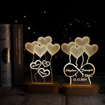 Veilleuse 3D Personnalisée avec Noms et Date Motif Coeur Cadeau Mariage pour Couple