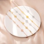 Personalised Dainty 1-6 Birth Flower Birthstone Initial Mixed Charm Bracelet Mother's Day Anniversary Birthday Gift for Women