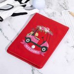 Personalized Pink Floral Golf Cart Design Leather Golf Scorecard Holder with Name and Pencil Loop Portable Golf Accessories Gift for Golf Lover Coach