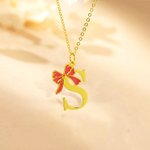 Personalized Minimalist Dainty Bow Initial Necklace Anniversary Birthday Jewellery Gift for Women