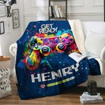 Gepersonaliseerde Color Ink Get Ready Gamepad Zachte Deken met Naam Kerstmis Verjaardagscadeau voor Kids Game Lover