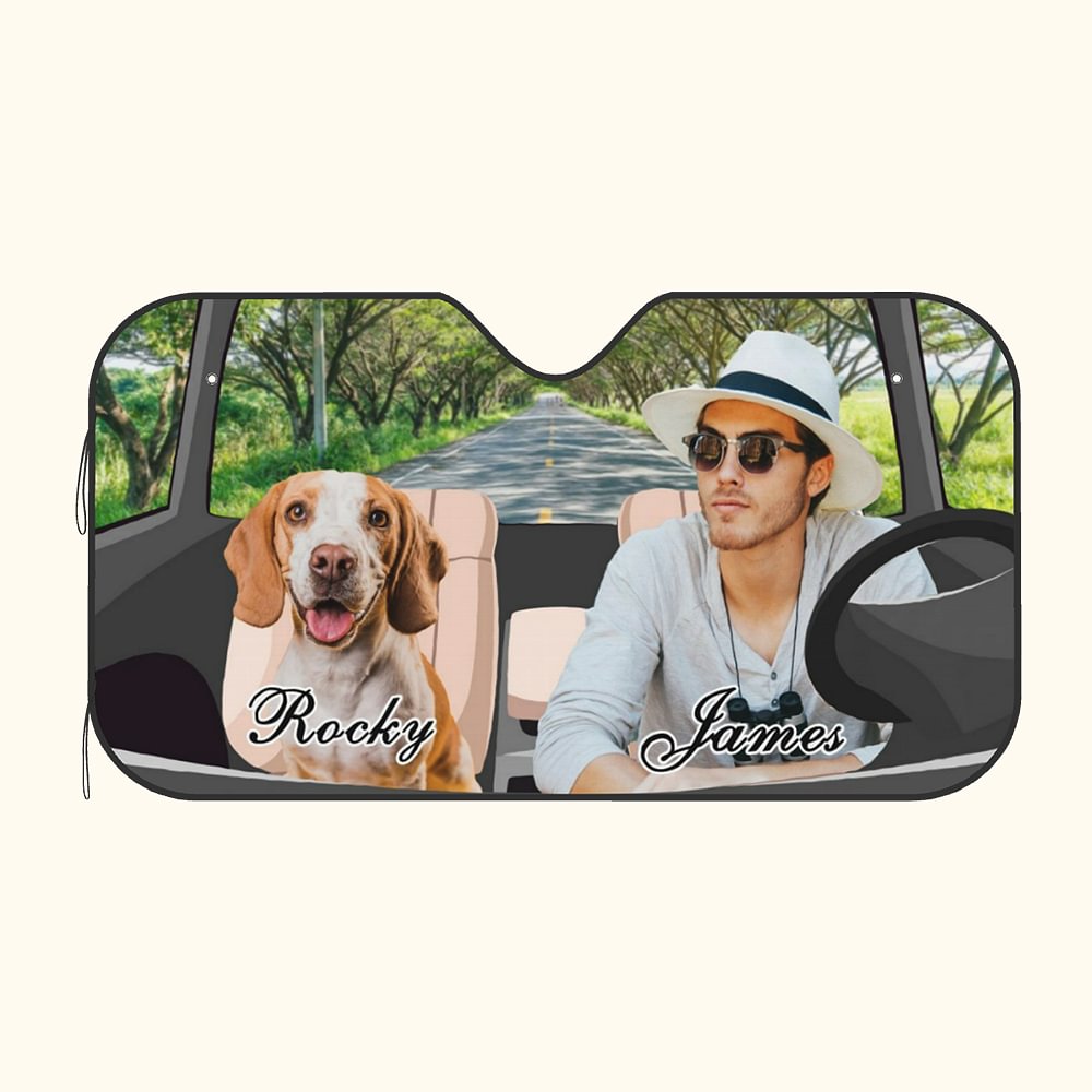 Photo personnalisée pare-soleil de voiture avec nom et ventouse Accessoires auto Cadeau d'activités de plein air pour chat, chien, animal de compagnie, campeur