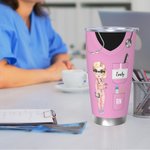 Personalized Multicolor Cartoon Nurse Uniform Stethoscope 20oz Tumbler with Name Straw Appreciation Birthday Gift for Nurse