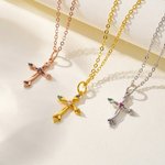 Personalized 5 Birthstones Cross Necklace Birthday Christian Gift for Women