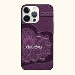 Personalized Faux Leather Heart Phone Case for iPhone with 1-10 Names Birthday Gift for Grandma Mom