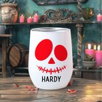 Personalized Multicolor Jack-O'-Lantern Pumpkin Skull 12oz Wine Tumbler with Name and Spill-proof Lid Birthday Halloween Gift for Family Friends