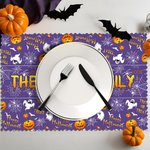 Personalisierte Geist Kürbisse Happy Halloween Satz von 4 12x18 Zoll Tischsets mit Namen Küche Esszimmer Dekor Trick oder behandeln Party Geschenk für