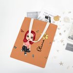 Borsa di tela personalizzata con personaggio in stile cartone animato e fiore di nascita regalo di compleanno per donne