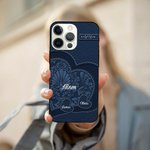 Personalized Faux Leather Heart Phone Case for iPhone with 1-10 Names Birthday Gift for Grandma Mom