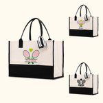 Personalized Tennis Element Large Canvas Tote Bag with Name Gift for Tennis Sports Lovers