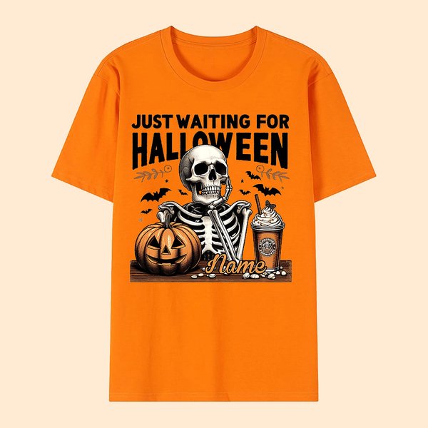 Teschio personalizzato Jack O'Lantern Bat Design Just Waiting For Halloween Felpa a girocollo con nome Regalo in costume di Halloween per la famiglia