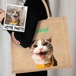 Sac en Jute Personnalisé avec Nom et Portrait de l'Animal Style Peinture à l'Huile Cadeau Anniversaire pour Amoureux d'Animaux de Compagnie