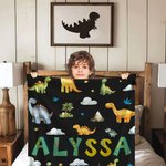 Personalised Cute Dinosaur Theme Soft Throw Blanket with Name Birthday Baby Shower Back to School Gift for Kids