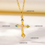 Personalized 5 Birthstones Cross Necklace Birthday Christian Gift for Women
