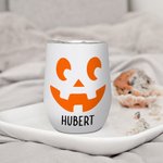 Personalized Multicolor Jack-O'-Lantern Pumpkin Skull 12oz Wine Tumbler with Name and Spill-proof Lid Birthday Halloween Gift for Family Friends