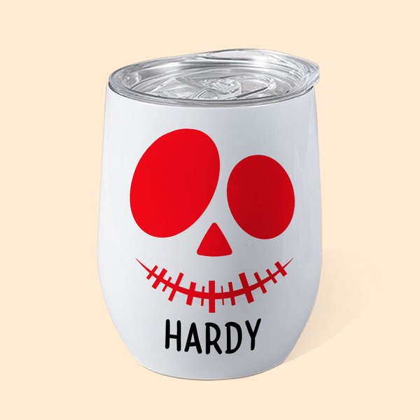 Personalisierte Multicolor Jack-O'-Lantern Kürbis Schädel 12oz Wein Becher mit Namen und auslaufsicher Deckel Geburtstag Halloween Geschenk für Famili