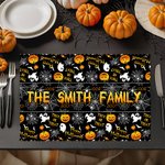 Personalisierte Geist Kürbisse Happy Halloween Satz von 4 12x18 Zoll Tischsets mit Namen Küche Esszimmer Dekor Trick oder behandeln Party Geschenk für