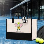 Personalized Tennis Element Large Canvas Tote Bag with Name Gift for Tennis Sports Lovers