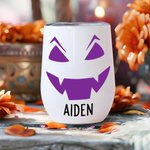 Personalized Multicolor Jack-O'-Lantern Pumpkin Skull 12oz Wine Tumbler with Name and Spill-proof Lid Birthday Halloween Gift for Family Friends