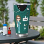Personalized Multicolor Cartoon Nurse Uniform Stethoscope 20oz Tumbler with Name Straw Appreciation Birthday Gift for Nurse