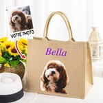 Sac en Jute Personnalisé avec Nom et Portrait de l'Animal Style Peinture à l'Huile Cadeau Anniversaire pour Amoureux d'Animaux de Compagnie