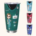 Personalized Multicolor Cartoon Nurse Uniform Stethoscope 20oz Tumbler with Name Straw Appreciation Birthday Gift for Nurse