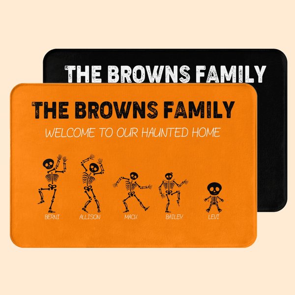 Personalized Multicolour 2 - 8 Skeletons Design Non-Slip Doormat with Name and Text Halloween Home Decor Gift for Family