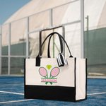 Personalized Tennis Element Large Canvas Tote Bag with Name Gift for Tennis Sports Lovers