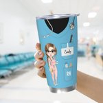 Personalized Multicolor Cartoon Nurse Uniform Stethoscope 20oz Tumbler with Name Straw Appreciation Birthday Gift for Nurse