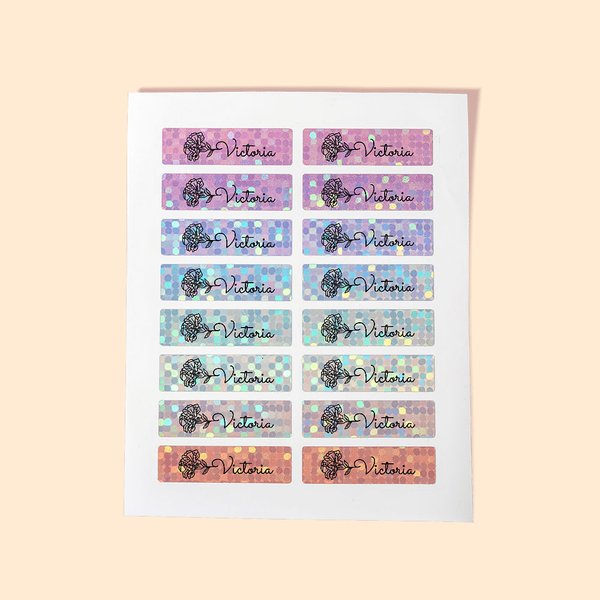 Personalised Colourful Laser Sequin Birth Flower Waterproof Name Stickers Labels School Supplies Back to School Gift for Kids