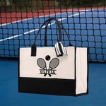 Personalized Tennis Element Large Canvas Tote Bag with Name Gift for Tennis Sports Lovers