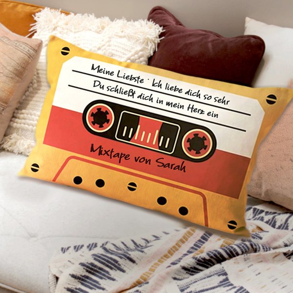 Personalisierter Retro Mixtape Kissenbezug 80er Jahre Musik mit Namen Bettwäsche Haus Deko Hauseinweihung Geburtstag Geschenk für Musikliebhaber