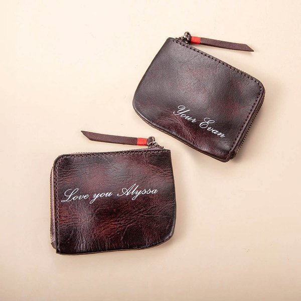 Porte-Monnaie Vintage en Cuir Personnalisé avec Nom et Texte Cadeau Anniversaire Noël pour Hommes et Femmes