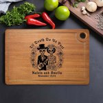 Tagliere in legno con teschio di zucchero personalizzato Til Death Do Us Part con nome inciso Giorno dei morti Regalo di nozze di Halloween per la cop