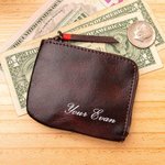 Personalized Vintage Vegetable Tanned Leather Mini Coin Handbag with Text Portable Travel Essentials Birthday Gift for Men Women