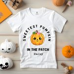 Personalized Coolest Pumpkin In The Patch 100% Cotton Kid T-shirt with Name Halloween Party Gift for Kids