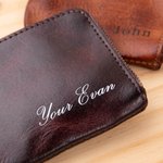 Personalized Vintage Vegetable Tanned Leather Mini Coin Handbag with Text Portable Travel Essentials Birthday Gift for Men Women