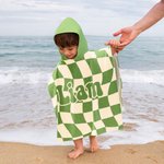 Personalised Multicolor Checkerboard Soft Quick Dry Hooded Beach Towel with Name Summer Vacation Travel Essentials Gift for Kids Family