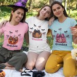Personalized Pumpkins Coquette Bow Bats 100% Cotton Unisex Kid Adult T-shirt Halloween Thanksgiving Gift for Family