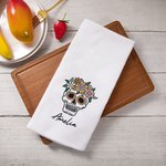 Serviette Gaufrée 100% Coton Personnalisée avec Nom Style Calavera Accessoire de Cuisine Cadeau Halloween Jour des Morts Mexique pour Famille Amis