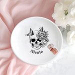 Personalized Floral Sugar Skull Ceramic Ring Dish Jewellery Tray with Name Day of the Dead Halloween Gift for Women